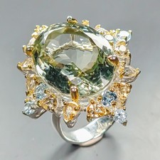 Jewelry 30 ct Natural Green Amethyst Ring 925 Sterling Silver Size 7 /R450770