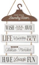 Vintage Laundry Room Wall Decor, Wooden Sign with Hanging Rope, Rustic Farmhouse