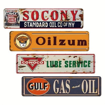 4pcs Vintage Metal Oil Gas Tin Signs Retro Garage Man Cave Bar Collection Decor