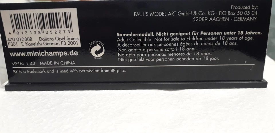 Minichamps 1/43  DALLARA OPEL SPIESS F301 GERMAN F3 2001 COD. 400 010308 - Immagine 4 di 4