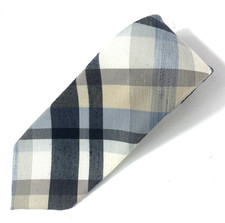 Vintage Wembley Plaid Tartan Necktie Blue Tan Cream Plaid Tie Blend