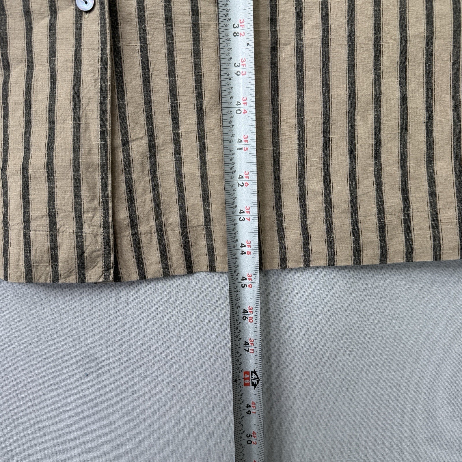 Poetry Linen Button Front Midi Dress Womens 12 Tan Striped Lagenlook Coastal image 10