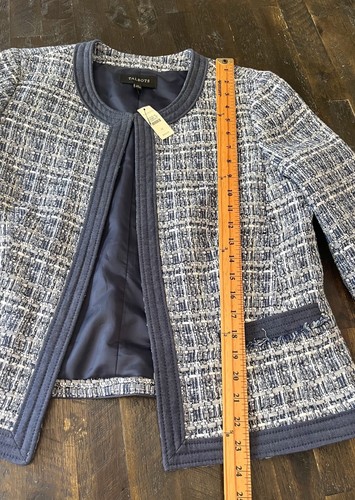 NWT ~ TALBOTS Blue Paid Chambray Trim Cotton Tweed Jacket Women’s 12 - Picture 11 of 15
