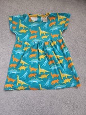 Frugi Girls Teal Dinosaur Dress 18-24 Months