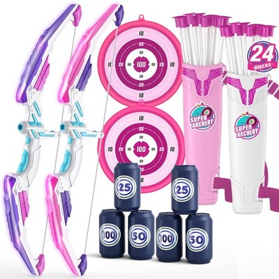 2 Pack Bow and Arrow for Kids, LED Light Up Archery Set with 24 Suction Cup A...
