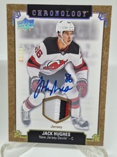 2019-20 UD Chronology Jack Hughes # 01/10 3 COLOR AUTO PATCH ROOKIE DEVILS