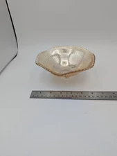 Vintage Jeannette Glass 6" Iridescent Floragold Tri-footed Footed Candy Dish