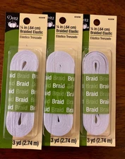 Dritz 1/4"" braided elastic Set of 3 packages each package is 1/4" wide X 3 yard