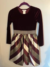 Bonnie Jean Girls' Size 12 Burgundy gold Velvet Dress Long Sleeve Holiday Party