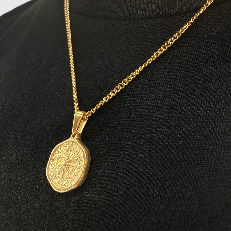 18K Gold North Star Compass Necklace, Star Charm Pendant, Lucky Star Jewelry 20” - Image 3 of 4