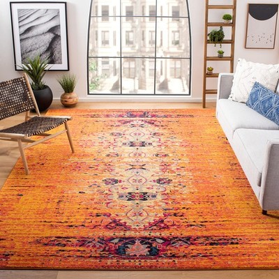 Monaco Collection Area Rug - 8' x 11', Orange & Multi, Modern Boho Abstract D...