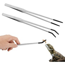 Stainless Steel Reptile Feeding Tongs with Rubber Tips Straight and Curved Long