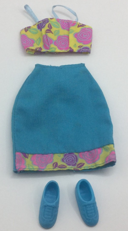 Vintage Barbie Outfit Fashion Favorites 2Piece Floral Clothes Top Skirt Sneakers