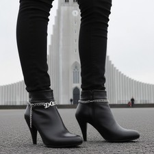 Women Silver Metal Chain Boot Bracelet Western Shoe DOPE Charm Streetwear SET