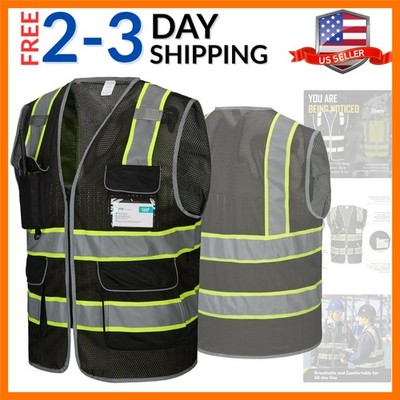 9 Pockets Reflective Mesh Safety Vest for Men, Hi-vis Work Vest for Construct...