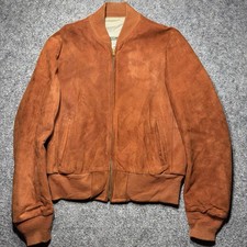 Genuine Suede Leather Bomber Jacket Chest 38 Mens Burnt Orange Zip Flynntan VTG
