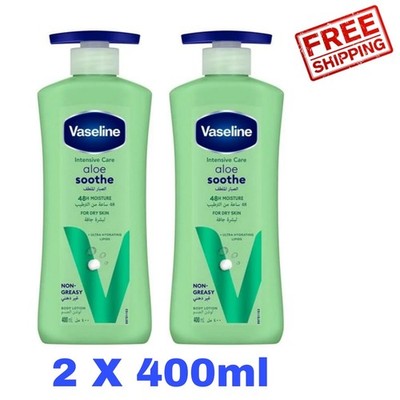 2 X 400ml Vaseline Intensive Care Aloe Soothe Body Lotion 48 Moisture Non-Greasy