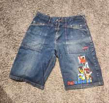 Rare VTG PLATINUM FUBU Fat Albert Denim Jean Shorts 90s Sz 38 Y2K style, stains