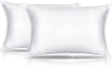 Toddler Silk Satin Pillow Cases 14"x20",White,2 Pack Envelope Style,Mini