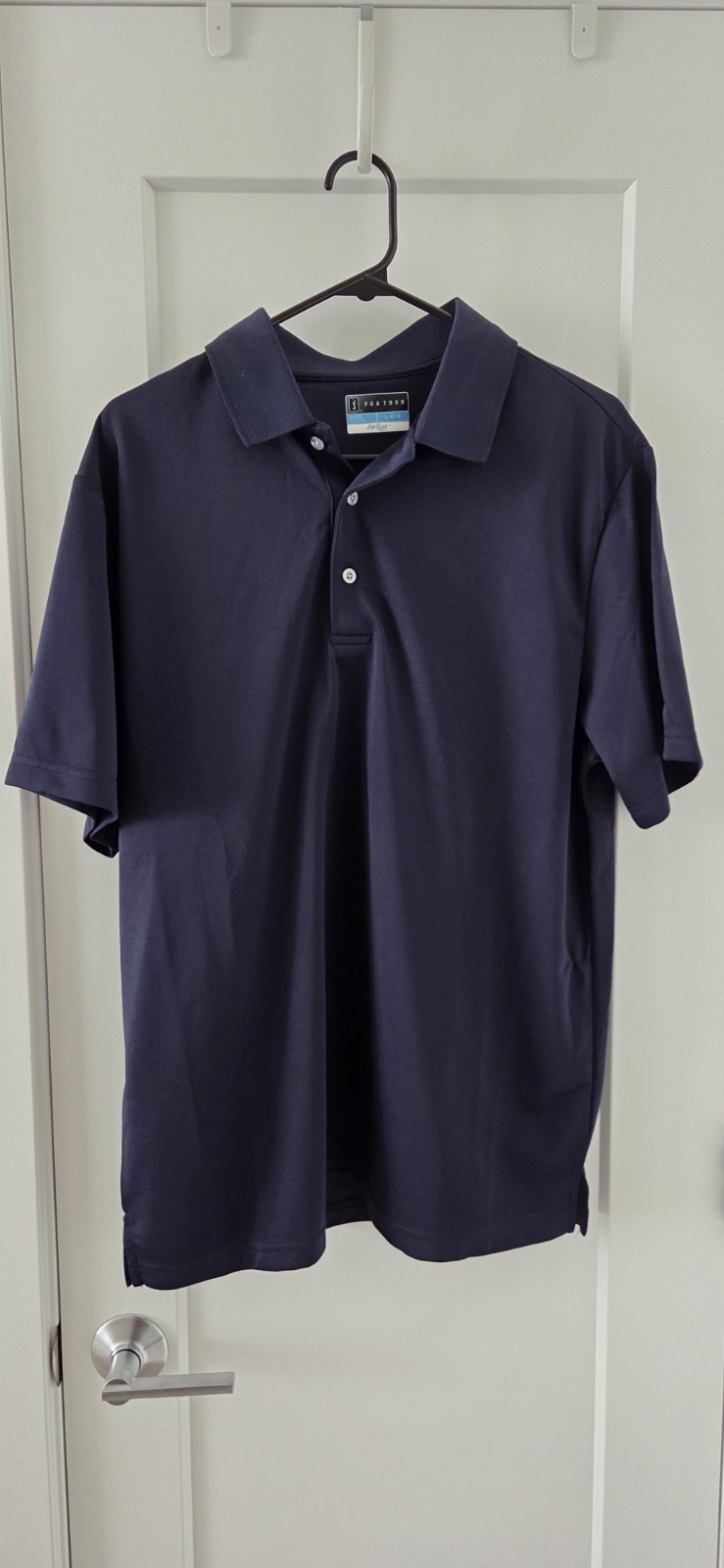 PGA Tour Golf Polo Airflux Performance Short Sleeve Navy Blue Mens Size Large