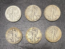 Lot of 6 Walking Liberty Half Dollars 50C Silver 0.900