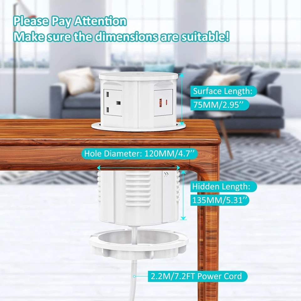 Pop Up Kitchen Worktop Sockets with Wireless Charging, USB C Pop Up Socket white - Image 4 of 4