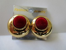 GROSSE VINTAGE OHRCLIPS GOLD ROT WIE SAMT 3,4 CM AUS KUNSTSTOFF NEU