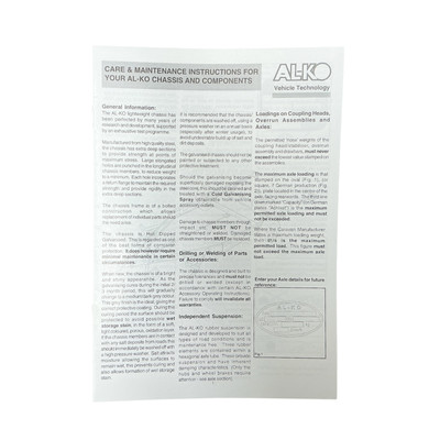 AL-KO Chassis Care & Maintenance Instruction Manual