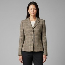 Vintage Pendleton 100 Virgin Wool Plaid Blazer Jacket Brown Size 12 Academia