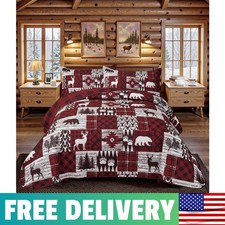 3 Piece Cabin Quilt Sets California King Size Farmhouse Rustic Reversible Microf