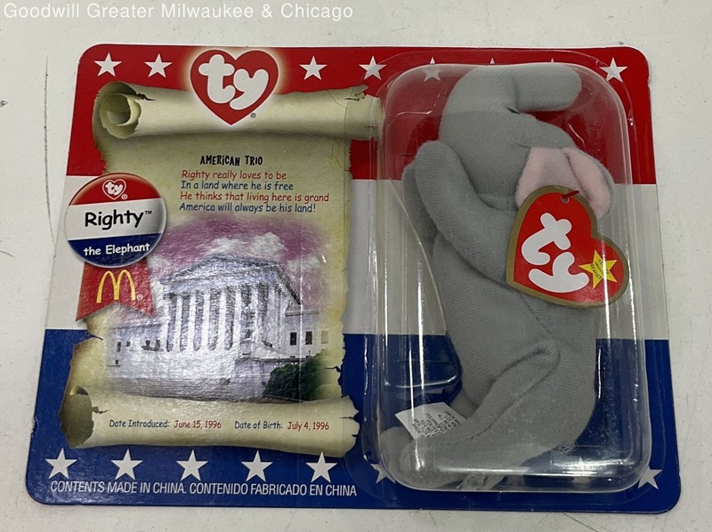 Sealed 2000 Ty Mcdonald's Teenie Beanie Baby "Righty The Elephant" Collection