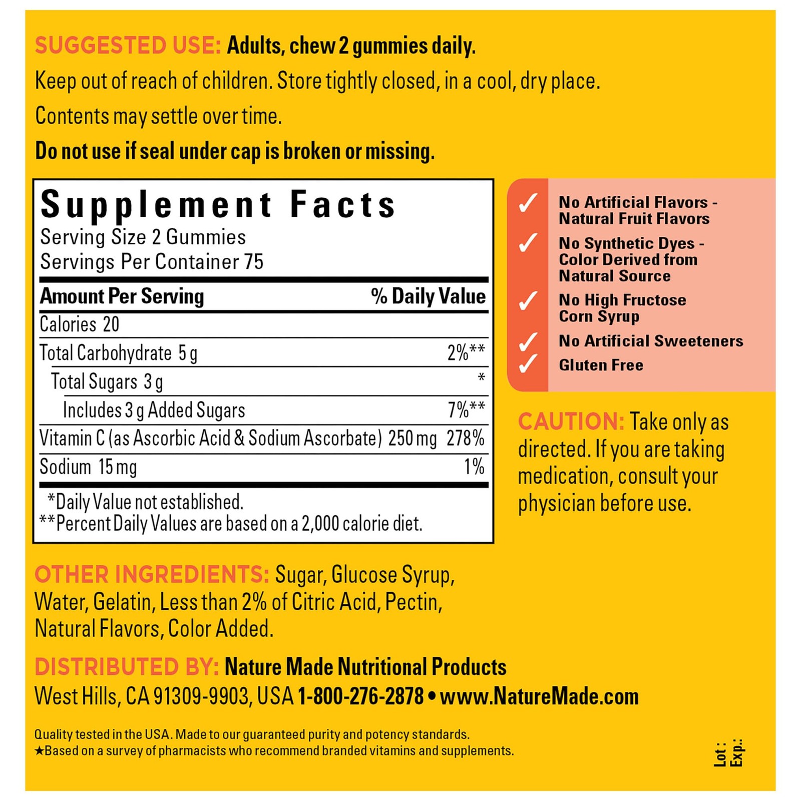 Nature Made Vitamin C 250 mg per serving, Dietary Supplement for Immune Supp...