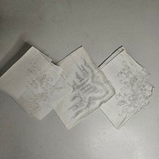Vtg Madeira Portugal Hand Embroidered Linen Handkerchief Set White Bridal 2pc
