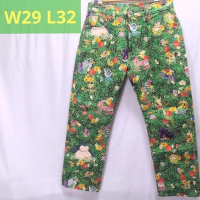 Levi's x Pokémon 25th Anniversary Kanto Forest Jeans W29 L32 Green Pattern