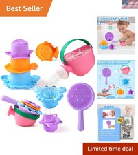 Cute and Safe Baby Bath Toys Set with Stackable Cups for Toddlers Ages 1-3