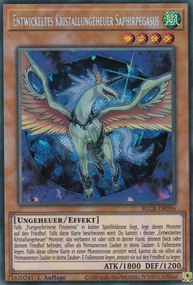 Entwickeltes Kristallungeheuer Saphirpegasus BLCR-DE016 Yugioh