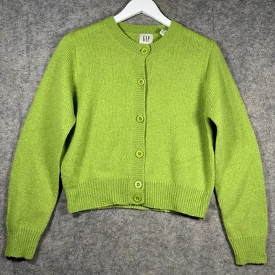 Womens Vintage Y2K GAP Lime Green 100% Wool Button Down Knit Sweater Sz M 19x21 - Image 1 of 4