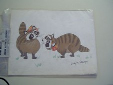 Vintage Decoupage - 2 racoons with fish