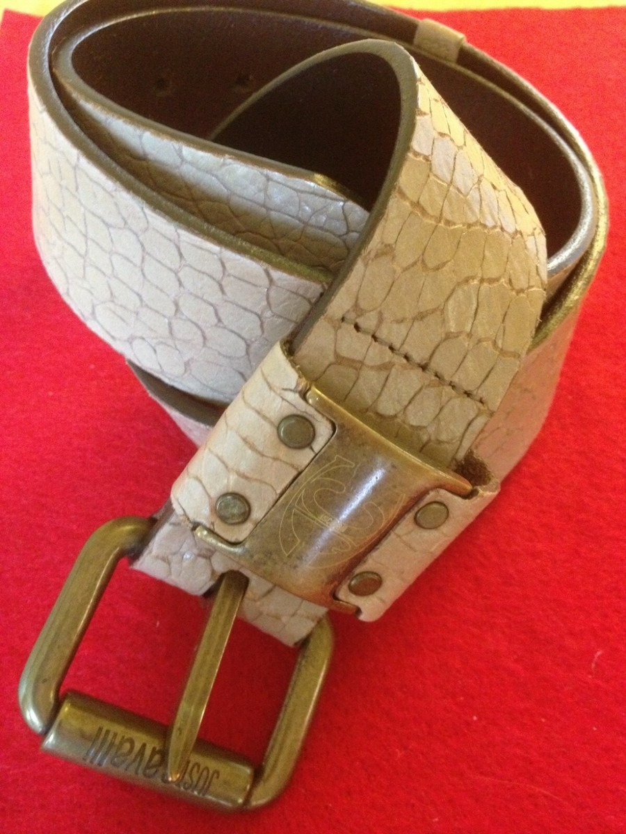 Roberto Cavalli Just Cavalli Python Tan Leather Belt Antique Brass Hardware Roberto Cavalli Just Cavalli Python Embossed Tan Leather  main image 4