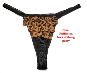 Sexy Lingerie Women's X-Small Black Satin Babydoll Leopard Print Skirt w Panty
