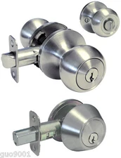 Entrance Keyed Entry  Satin Nickel Round Knob Knobs Deadbolt Combo Door Locks 