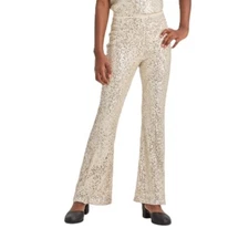 Art Class Silver Sequin & Cream Color Fully Lined Flare Leg Pants -- Size XL 14
