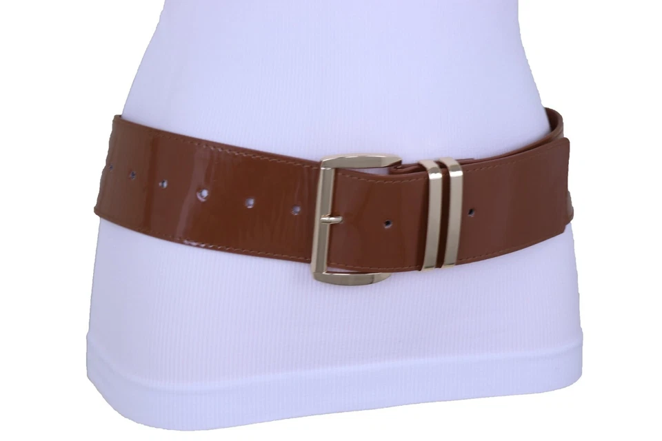 Sexy Mujeres Cintura Cadera Ancha Marrón Elegante Moda Cinturón Dorado Metal Hebilla Talla M L XL Foto 4 de 4