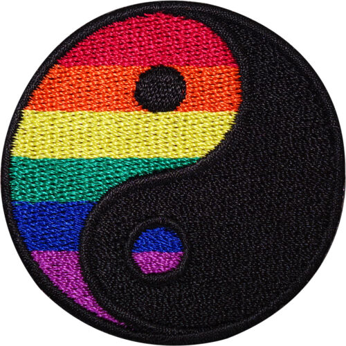 Rainbow Yin Yang Embroidered Iron Sew On Patch Symbol Sign Gay Pride Flag Badge - Afbeelding 1 van 1