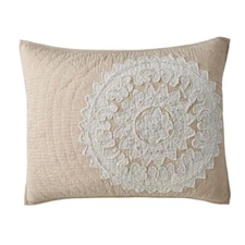 The Company Store Bianca Standard Shams Medallion Design White & Beige