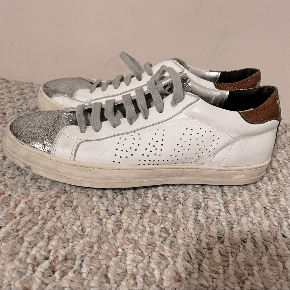 P448 John Leather Shoes White Copper Low Top Lace Casual  display picture 1