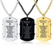 Pendant Dog Tag Xmas Necklace Bible Niebuhr Serenity Prayer Cross Chain Men Gift