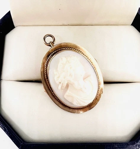 Antique Art Deco 10k Solid Gold Carved Cameo Brooch 3.55gm Vintage Jewelry