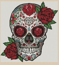 Sugar Skull Red Roses Counted Cross Stitch CHART No. 7-364/13