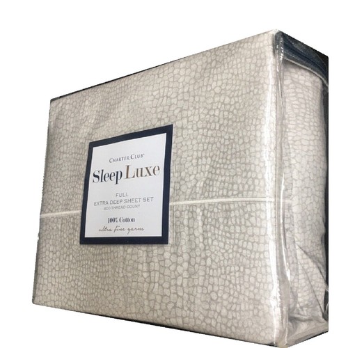 PEBBLE PATTERN Charter Club Sleep Luxe 800 TC Cotton EXTRA-Deep FULL Sheet Set - Picture 11 of 12